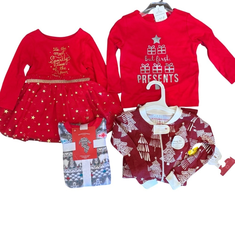 Burt’s bees cat and jack NEW holiday Santa baby outfits winter pajamas 18 months